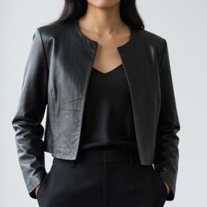 Spenser Jeremy Black Lamb Leather Cropped Jacket